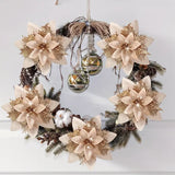 NNETM 12pcs Glitter Christmas Tree Poinsettias - Festive Decorations with Clips and Stems