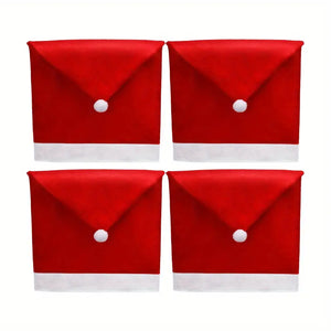NNETM 4Pcs Christmas Chair Covers - Santa Claus Red Hat Snowflake Chair Xmas Cap
