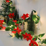 NNETM LED Lighted Christmas Red Flower Rattan Decoration - Battery Operated
