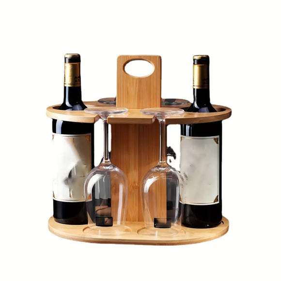 NNETM Elegance Elevated: Wooden Tabletop Wine Rack with High-Legged Cup Inverted Cup Design
