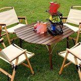 NNETM Portable Beech Wood Folding Table - Walnut Color