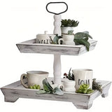 NNETM Rustic Wood Tiered Tray Stand - Farmhouse Chic Daily Decor