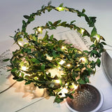 NNETM 5m 50LED Green Leaf String Lights - Battery-Powered Fairy Lights
