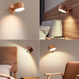 NNETM Wireless Sapele Wood Bedroom Reading Lamp in Sapele Wood color
