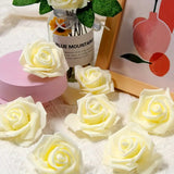 NNETM 50pcs Ivory Artificial Foam Rose Flower Heads - 7.5cm | Elegant Bulk Decor