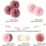 NNETM Dusty Rose Blush Pink Tissue Pom Poms Flowers Set - 15pcs Lotus Root Paper Flowers