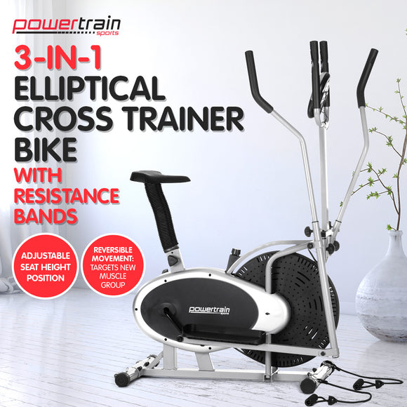 NNEDPE Powertrain 3-in-1 Elliptical Cross Trainer Exercise Bike with Resistance Bands