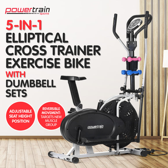 NNEDPE Powertrain 5-in-1 Elliptical Cross Trainer Bike with Dumbbell Sets