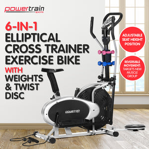NNEDPE Powertrain 6-in-1 Elliptical Cross Trainer Bike with Weights and Twist Disc
