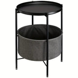 NNETM Double Layer Black Metal Tea Table in Black Color