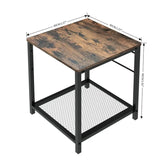 NNETM 2-Tier End Table Nightstand with Storage Shelf - Rustic Brown+Black