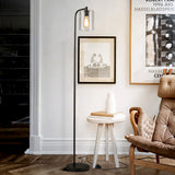 NNECW Industrial Floor Lamp with Hanging Glass Lampshade for Living Room