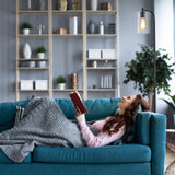 NNECW Industrial Floor Lamp with Hanging Glass Lampshade for Living Room