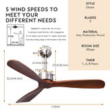 NNECW Ceiling Fan with 3 Wooden Blades for Bedroom & Patio