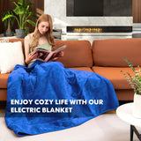 NNECW Electric Heated Blanket Throw with 9 Heat Settings &amp Remote Control-Blue
