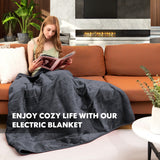NNECW Electric Heated Blanket Throw with 9 Heat Settings &amp Remote Control-Grey