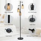 NNECW Freestanding Floor Lamp with 3-Head Hanging Amber Glass Shade