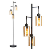 NNECW Freestanding Floor Lamp with 3-Head Hanging Amber Glass Shade
