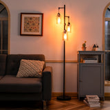 NNECW Freestanding Floor Lamp with 3-Head Hanging Amber Glass Shade