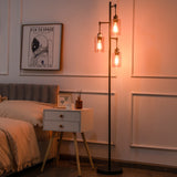 NNECW Freestanding Floor Lamp with 3-Head Hanging Amber Glass Shade