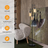 NNECW Freestanding Floor Lamp with 3-Head Hanging Amber Glass Shade