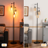 NNECW Freestanding Floor Lamp with 3-Head Hanging Amber Glass Shade