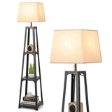 NNECW 3-tier Shelf Floor Lamp with Sturdy Metal Frame for Living Room