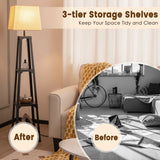 NNECW 3-tier Shelf Floor Lamp with Sturdy Metal Frame for Living Room