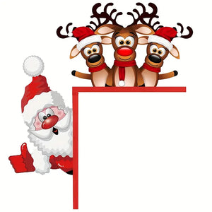 NNETM Christmas Door Corner Sign: Santa & Reindeer Wooden Frame Decoration