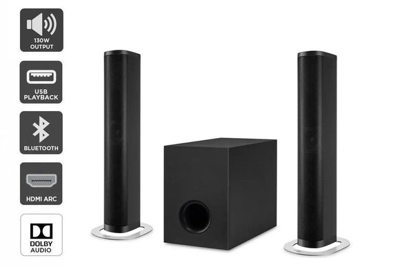 NNEKG 2.1Ch 130W Detachable Dolby Soundbar with Wireless Subwoofer