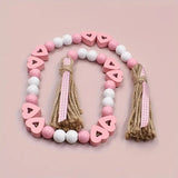 NNETM Valentine's Day Love Wood Beads Garland - Hemp Rope Tassel Decor (Model: Beads L116)