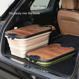 NNETM 1 Set Outdoor Camping Folding Storage Box with Wooden Lid - Coffee Color