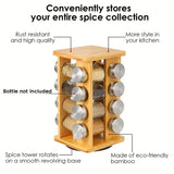 NNETM Bamboo Revolving Spice Rack - 16-Jar Countertop Organizer for Kitchen Storage