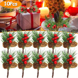 NNETM Set of 10 Artificial Christmas Picks - Festive Red Berry Holly Branches for Tree Decor