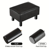 NNETM Small Wooden Leg Ottoman: Black PU Faux Leather Footrest