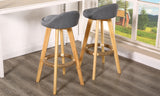 NNEDPE 2 X Wooden Bar Stools Grey Fabric