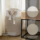NNETM Woven Cotton Laundry Basket with Curve Shape and Handles - Large