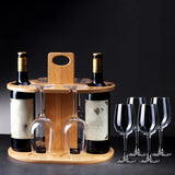NNETM Elegance Elevated: Wooden Tabletop Wine Rack with High-Legged Cup Inverted Cup Design