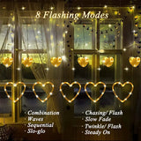 NNETM Waterproof Heart-Shaped LED Curtain String Lights - 138 LEDs, 8 Flashing Modes