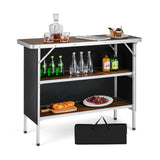 NNECW Portable Folding Camping Table with 2-Tier Open Shelves for Picnic Barbecue Outdoor Party-Coffee