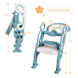 NNECW Height-Adjustable Foldable Potty Seat with Non-Slip Step for Kids Aged 2 to 7 Years Old-Green