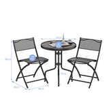 NNECW Outdoor Bistro Table Set with Round Black Tempered Glass Tabletop