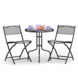 NNECW Outdoor Bistro Table Set with Round Black Tempered Glass Tabletop