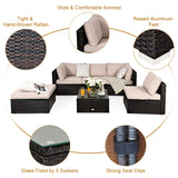 NNECW 6 PCS Outdoor Lounge Setting Furniture Rattan Patio Wicker Sofa Set Garden