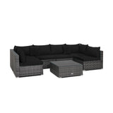 NNECW 7 Piece Patio Rattan Conversation Set with Seat &amp Back Cushions  for Backyard/Poolside/Balcony-Black