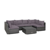 NNECW 7 Piece Patio Rattan Conversation Set with Seat &amp Back Cushions  for Backyard/Poolside/Balcony-Gray