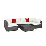 NNECW 7 Piece Patio Rattan Conversation Set with Seat &amp Back Cushions  for Backyard
