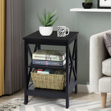 NNECW 3-Tier X-Design Nightstand Side Table with Stable Structure-Black