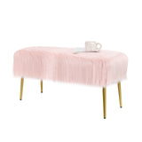 NNECW Rectangular Upholstered Furry Faux Fur Footrest with Golden Metal Legs-Pink