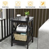 NNECW 3-Tier X-Design Nightstand Side Table with Stable Structure-Black